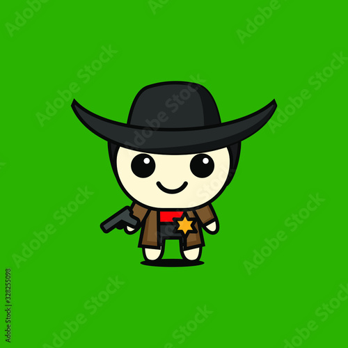 cute kawaii cowboy character logo icon design vector illustration