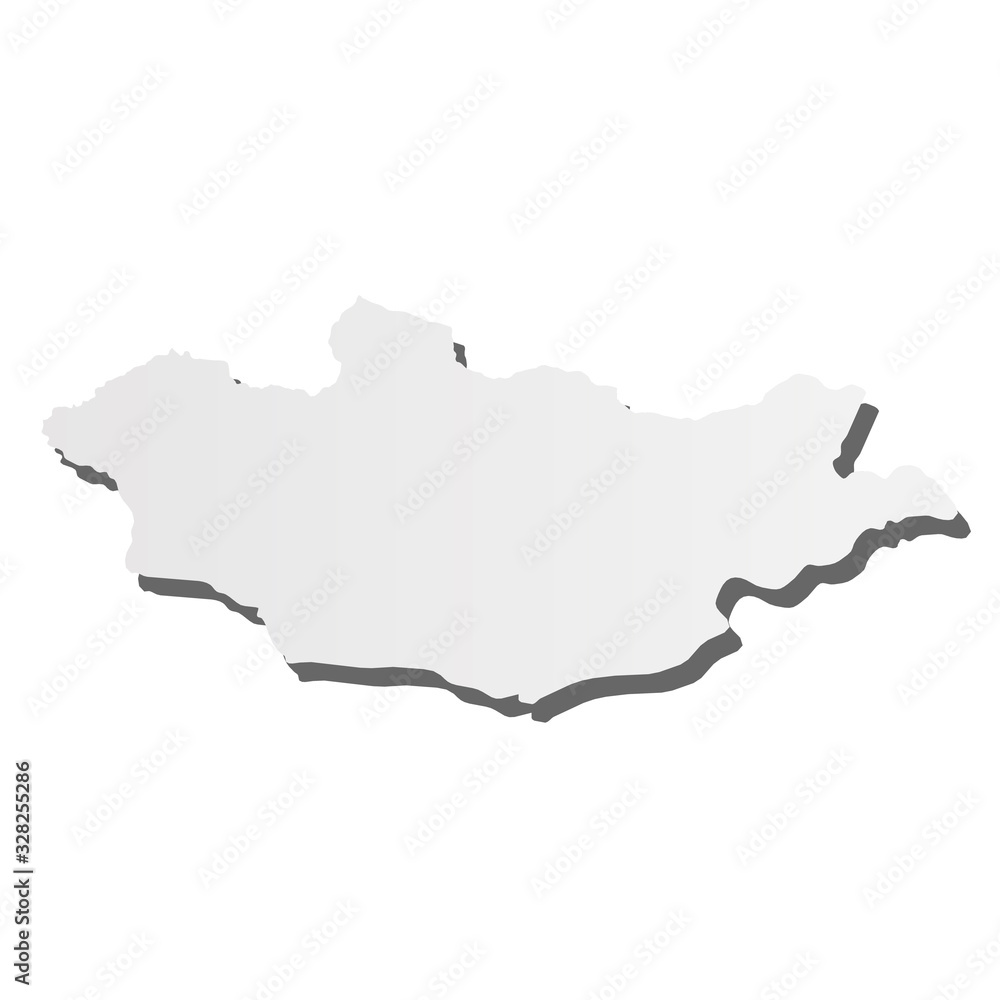 Mongolia - grey 3d-like silhouette map of country area with dropped shadow. Simple flat vector illustration