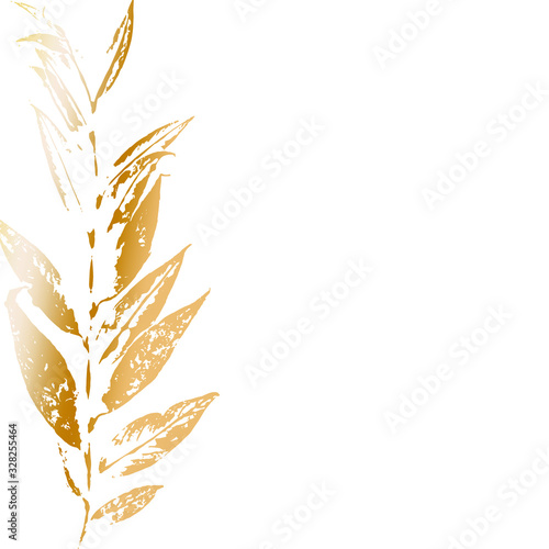 Golden leaf isolated on a white background. Wedding invitation.