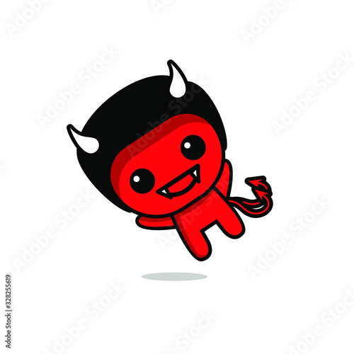 cute kawaii red devil character logo icon design vector illustration