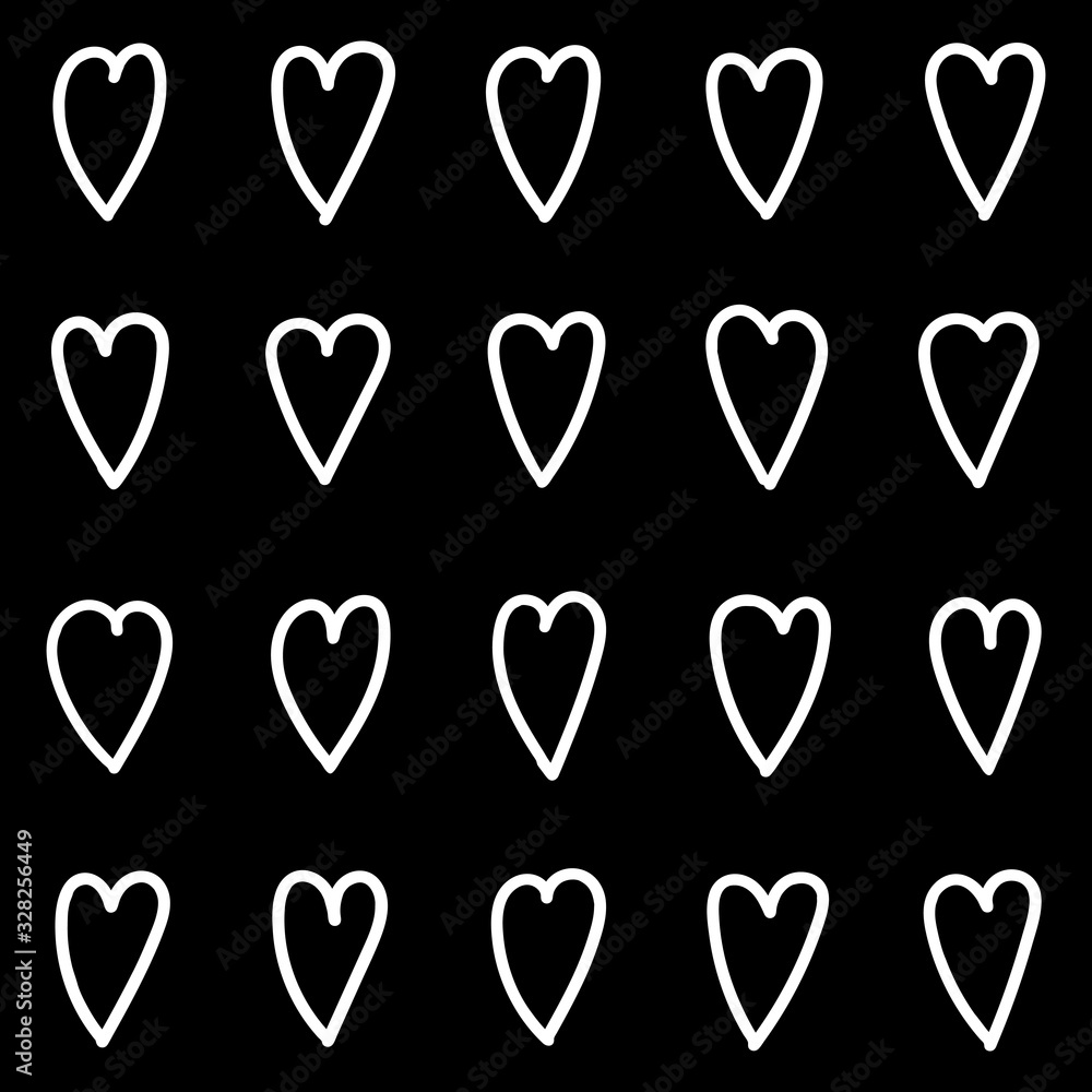 Seamless doodle white hearts isolated on black background Seamless doodle white hearts isolated on black background