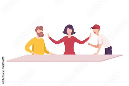 Angry Colleagues Arguing and Shouting, Stressful Working Environment Flat Vector Illustration