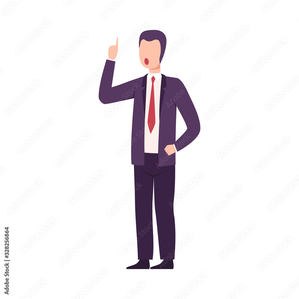 Rude Male Office Worker Character Threatening and Yelling Flat Vector Illustration