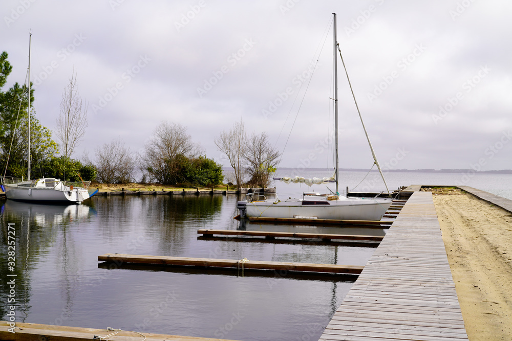 Jetty on the lake of sanguinet biscarrosse in maguide village landes france