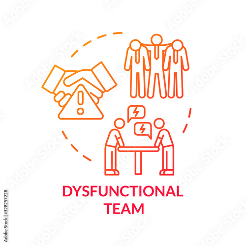 Dysfunctional team red concept icon. Unsatisfied with job. Argument with coworkers. Unproductive process. Burnout cause idea thin line illustration. Vector isolated outline RGB color drawing