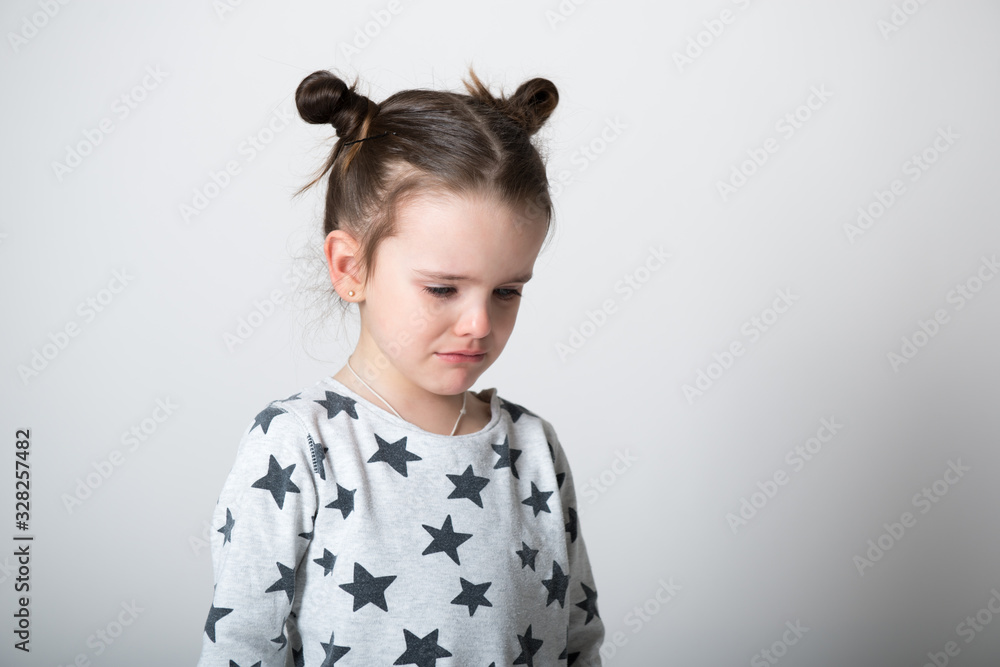 Crying little girl. Upset kid. Sad kid portrait. Cute little girl crying and does not want to go in bed at night Crying little girl. Upset kid. Sad kid portrait. Cute little girl crying and does not want to go in bed at night