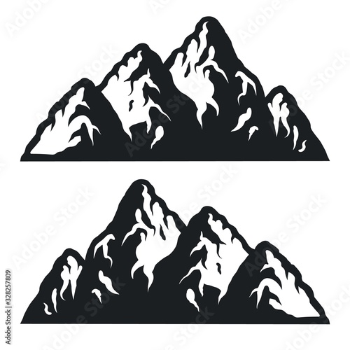 Monochrome mountain logo, high terrain rock for camping