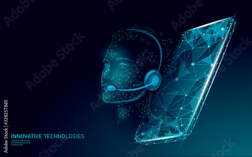 Customer service 3D woman manager concept. AI assistance headphone call center hotline. Client support consultant online help information. Headset girl vector illustration