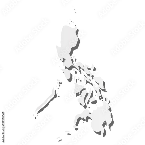 Philippines - grey 3d-like silhouette map of country area with dropped shadow. Simple flat vector illustration