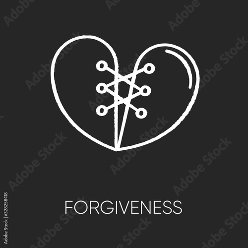 Forgiveness chalk white icon on black background. Strong interpersonal connection, emotional affection, friendship. Overcoming resentment, negative emotions. Isolated vector chalkboard illustration