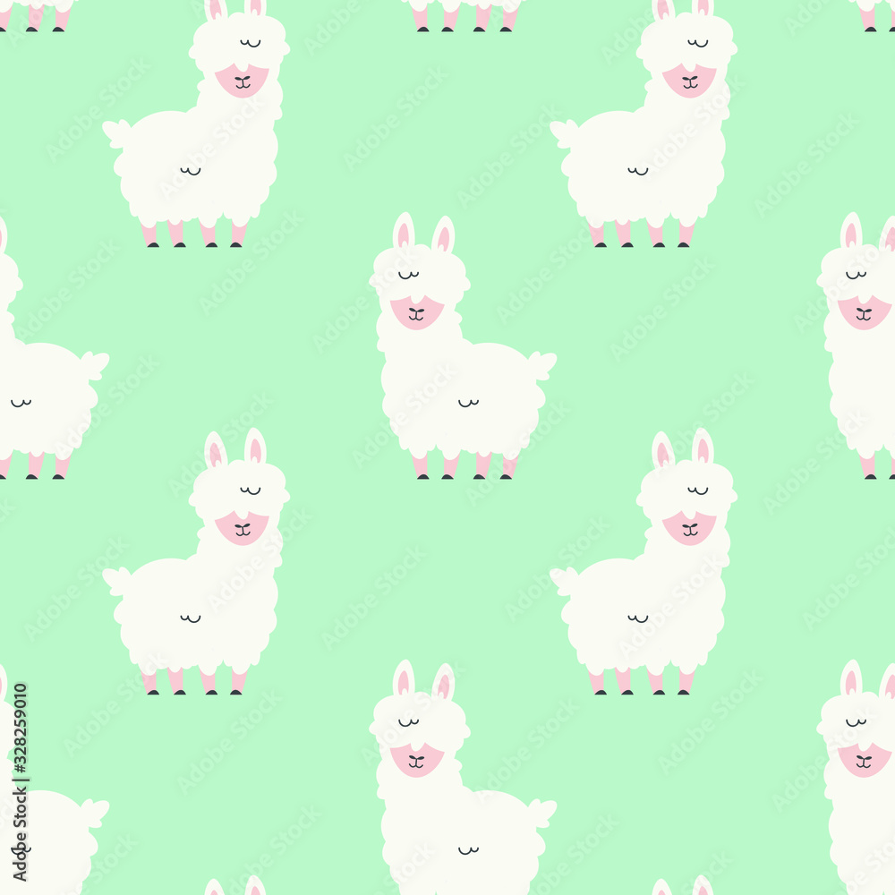 Cartoon vector llama alpaca flat style seampless pattern Cartoon vector llama alpaca flat style seampless pattern