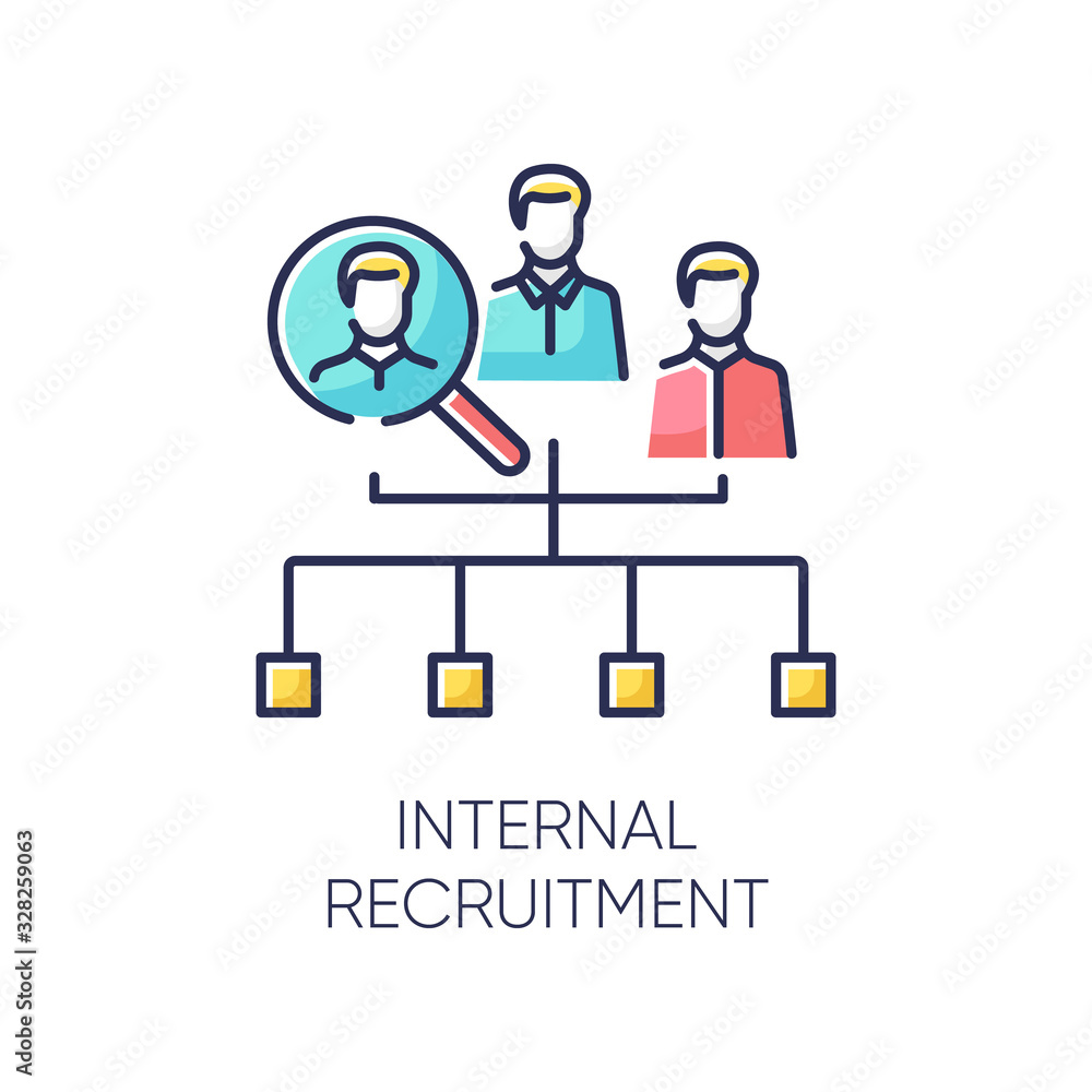 Internal recruitment RGB color icon. Job promotion, career development opportunity. Professional growth. Vacancy candidate selection, workforce search, head hunting. Isolated vector illustration