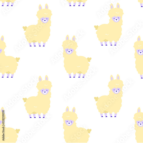 Cartoon vector llama alpaca flat style seampless pattern
