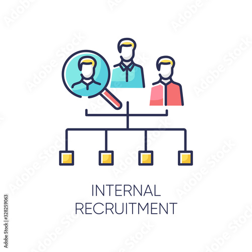 Internal recruitment RGB color icon. Job promotion, career development opportunity. Professional growth. Vacancy candidate selection, workforce search, head hunting. Isolated vector illustration