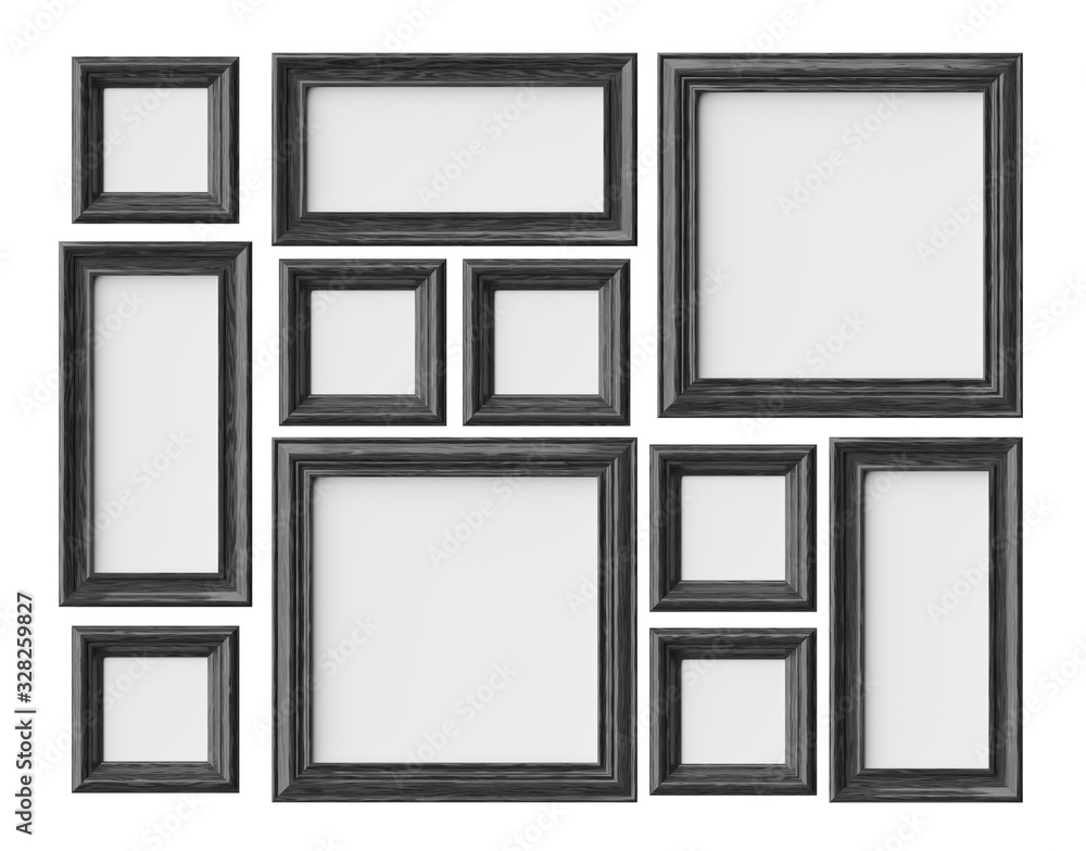 Black wood photo or picture frames isolated on white with shadow Black wood photo or picture frames isolated on white with shadow