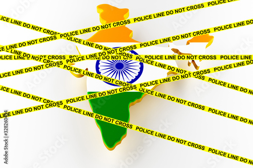 India crime concept, police investigation. 3D map of India. Map of India land border with flag. 3d rendering photo