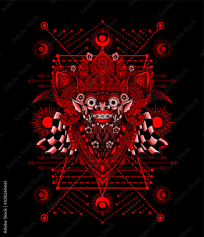 Barong mask with geometric pattern,balinese traditional culture-vector illustration art Barong mask with geometric pattern,balinese traditional culture-vector illustration art