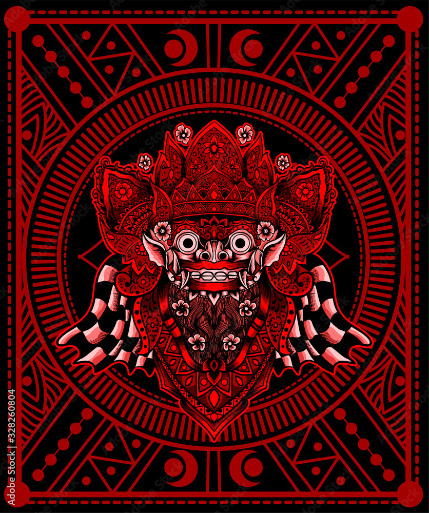 Fototapeta premium Barong mask with geometric pattern,balinese traditional culture-vector illustration art