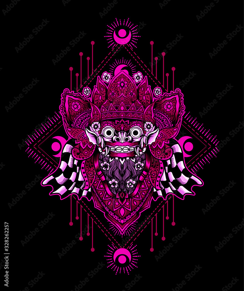 barong head with geometric pattern(balinese traditional culture)-Vector