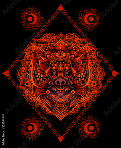 vector illustration Barong bangkung head(traditional balinese culture) photo