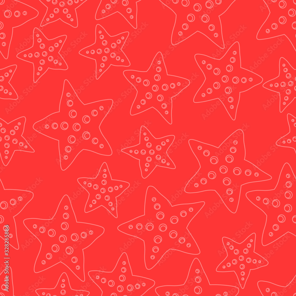 Seamless pattern of Red line starfish. Bright illustration in doodle style. Marine and summer theme. Good for cover and cute print for kids clothes. Seamless pattern of Red line starfish. Bright illustration in doodle style. Marine and summer theme. Good for cover and cute print for kids clothes.