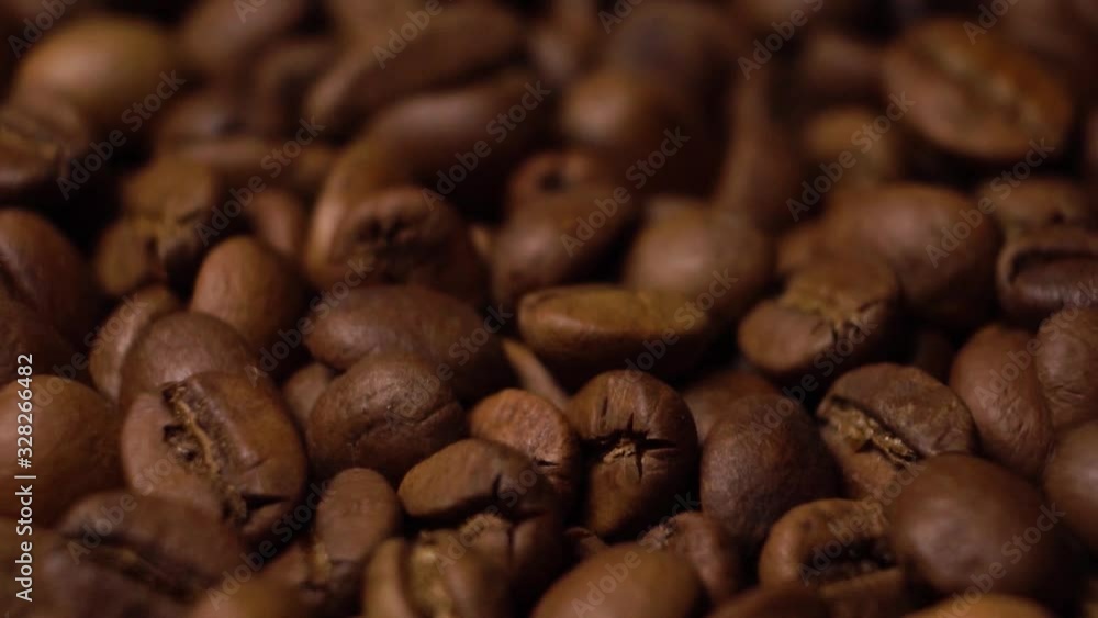 Close up Coffee Beans Tracking Shot Fallen Out Of Bag Close up Coffee Beans Tracking Shot Fallen Out Of Bag