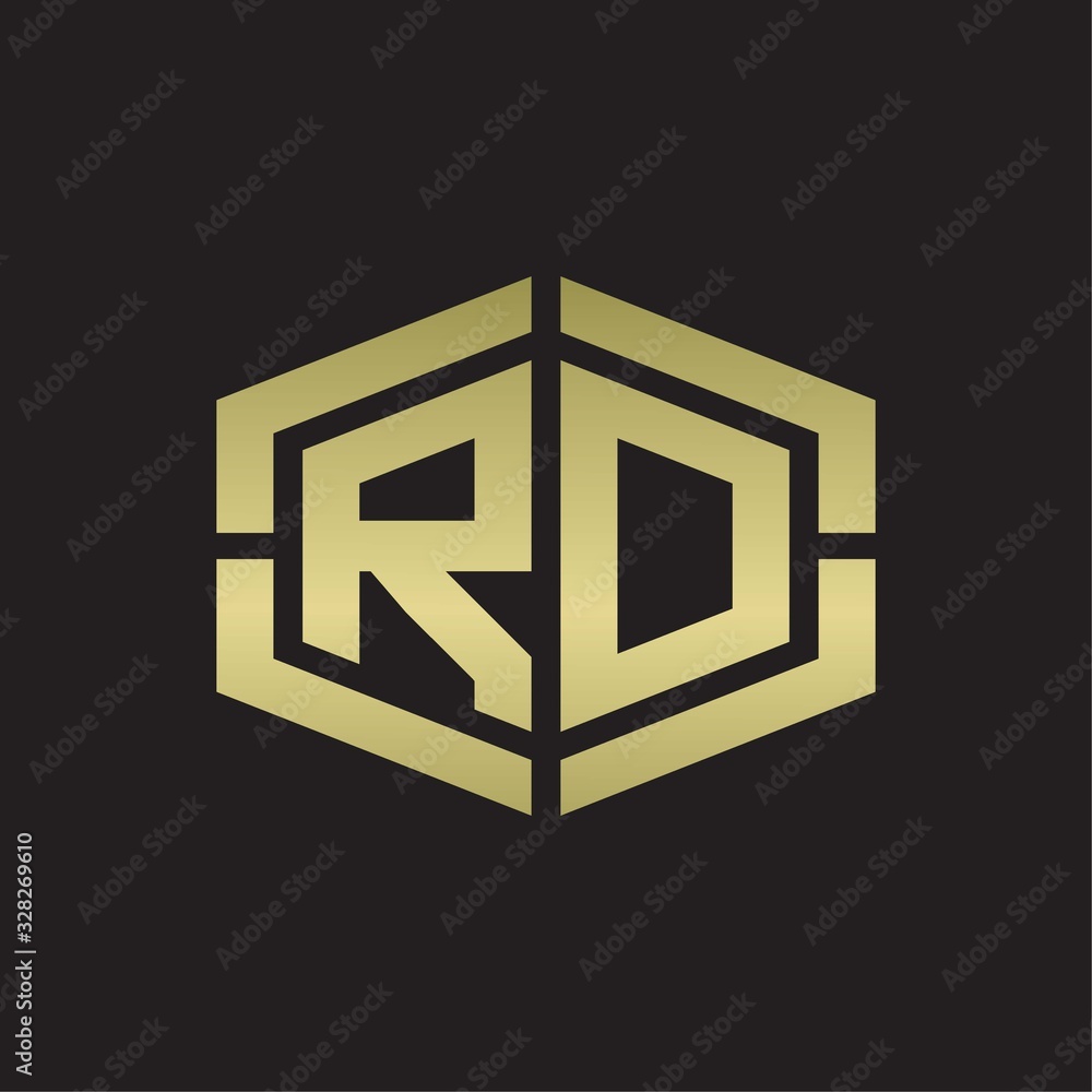 RD Logo monogram with hexagon shape and piece line rounded design tamplate on gold colors RD Logo monogram with hexagon shape and piece line rounded design tamplate on gold colors