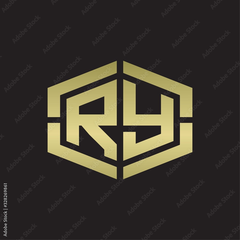 RY Logo monogram with hexagon shape and piece line rounded design tamplate on gold colors RY Logo monogram with hexagon shape and piece line rounded design tamplate on gold colors