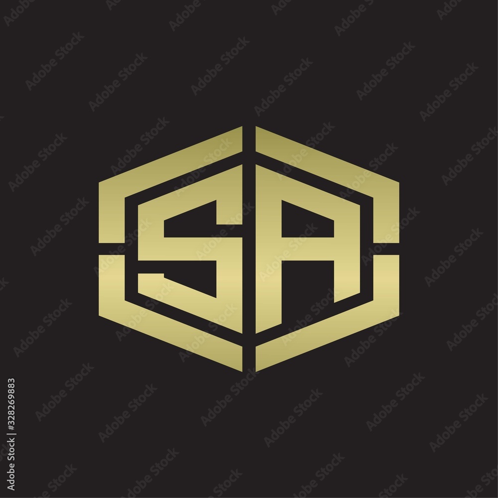 SA Logo monogram with hexagon shape and piece line rounded design tamplate on gold colors SA Logo monogram with hexagon shape and piece line rounded design tamplate on gold colors