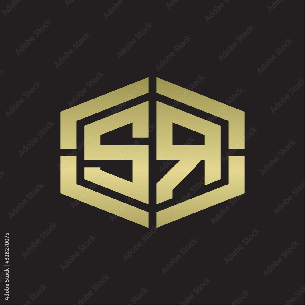 SR Logo monogram with hexagon shape and piece line rounded design tamplate on gold colors SR Logo monogram with hexagon shape and piece line rounded design tamplate on gold colors