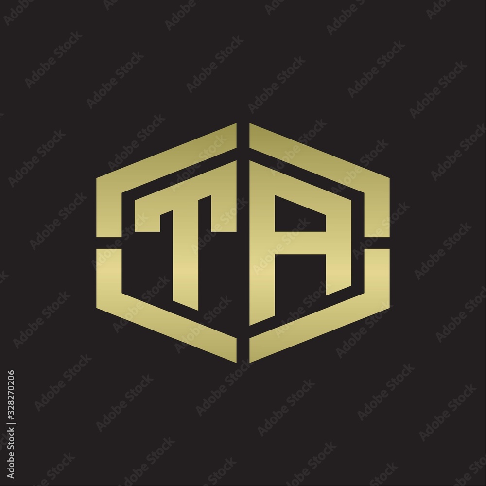 TA Logo monogram with hexagon shape and piece line rounded design tamplate on gold colors TA Logo monogram with hexagon shape and piece line rounded design tamplate on gold colors