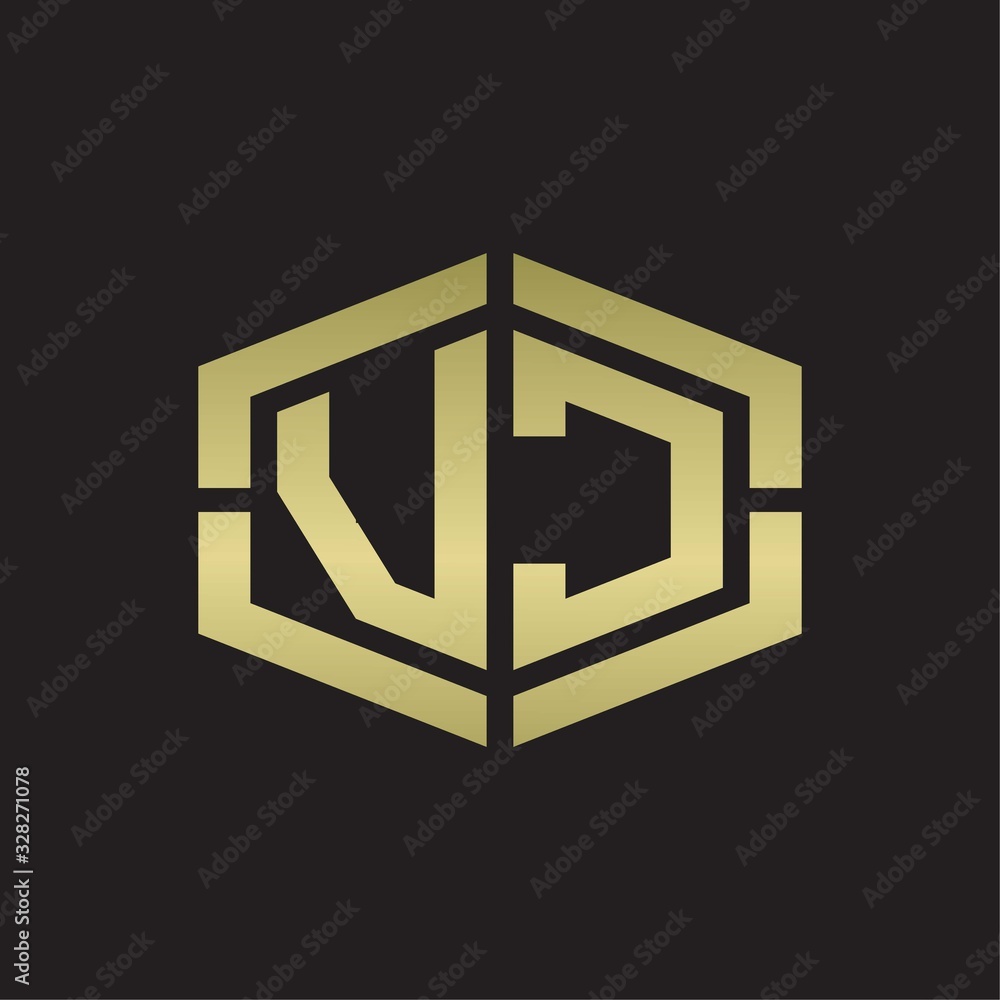 VCLogo monogram with hexagon shape and piece line rounded design tamplate on gold colors VCLogo monogram with hexagon shape and piece line rounded design tamplate on gold colors