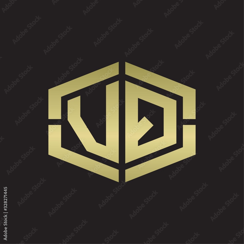 VQ Logo monogram with hexagon shape and piece line rounded design tamplate on gold colors VQ Logo monogram with hexagon shape and piece line rounded design tamplate on gold colors