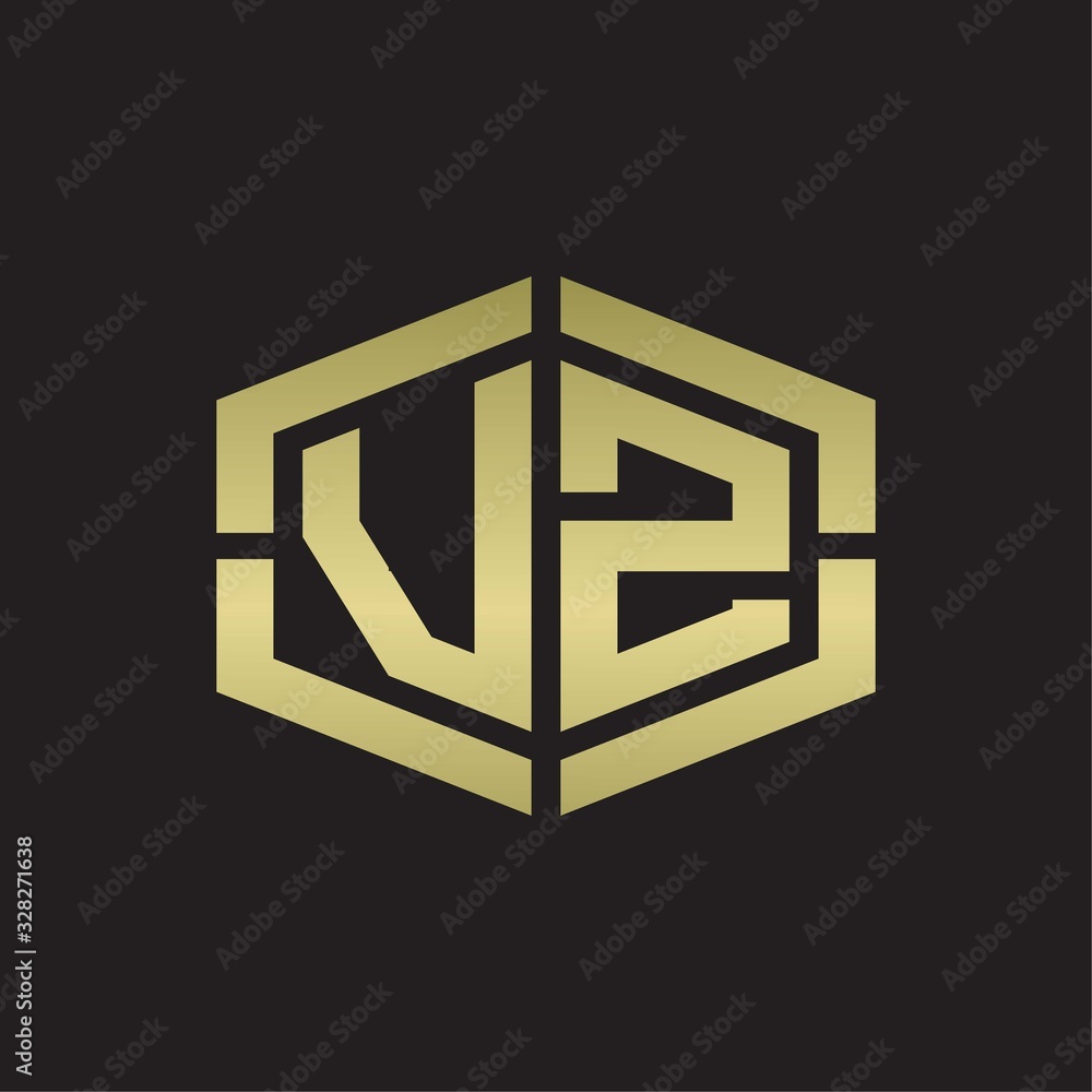 VZ Logo monogram with hexagon shape and piece line rounded design tamplate on gold colors VZ Logo monogram with hexagon shape and piece line rounded design tamplate on gold colors