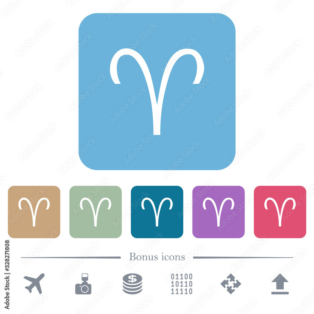 Aries zodiac symbol flat icons on color rounded square backgrounds Aries zodiac symbol flat icons on color rounded square backgrounds