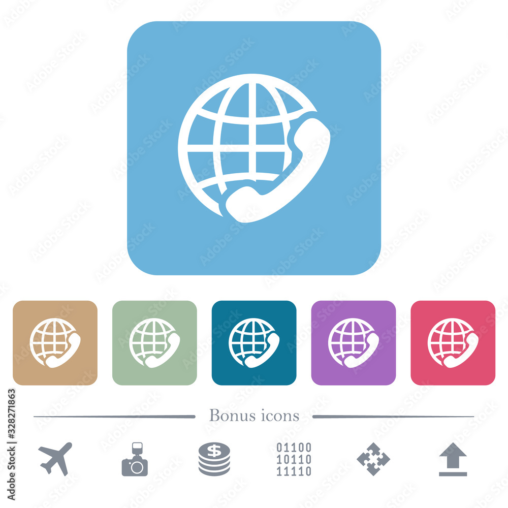 International call flat icons on color rounded square backgrounds International call flat icons on color rounded square backgrounds