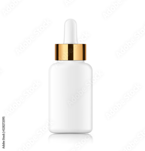 Dropper bottle mockup isolated on white background. Vector illustration. Front view. Сan be used for cosmetic, medical and other needs. EPS10.	