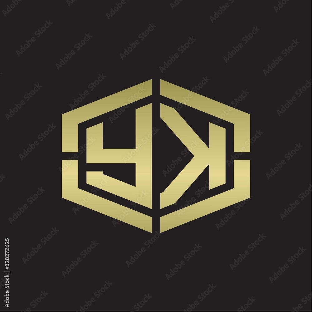 YK Logo monogram with hexagon shape and piece line rounded design tamplate on gold colors YK Logo monogram with hexagon shape and piece line rounded design tamplate on gold colors