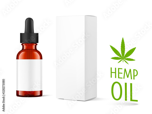Realistic cardboard packaging box mockup with dropper bottle mockup isolated on white background.Vector illustration. Сan be used for cosmetic, medical and other needs. EPS10.	
