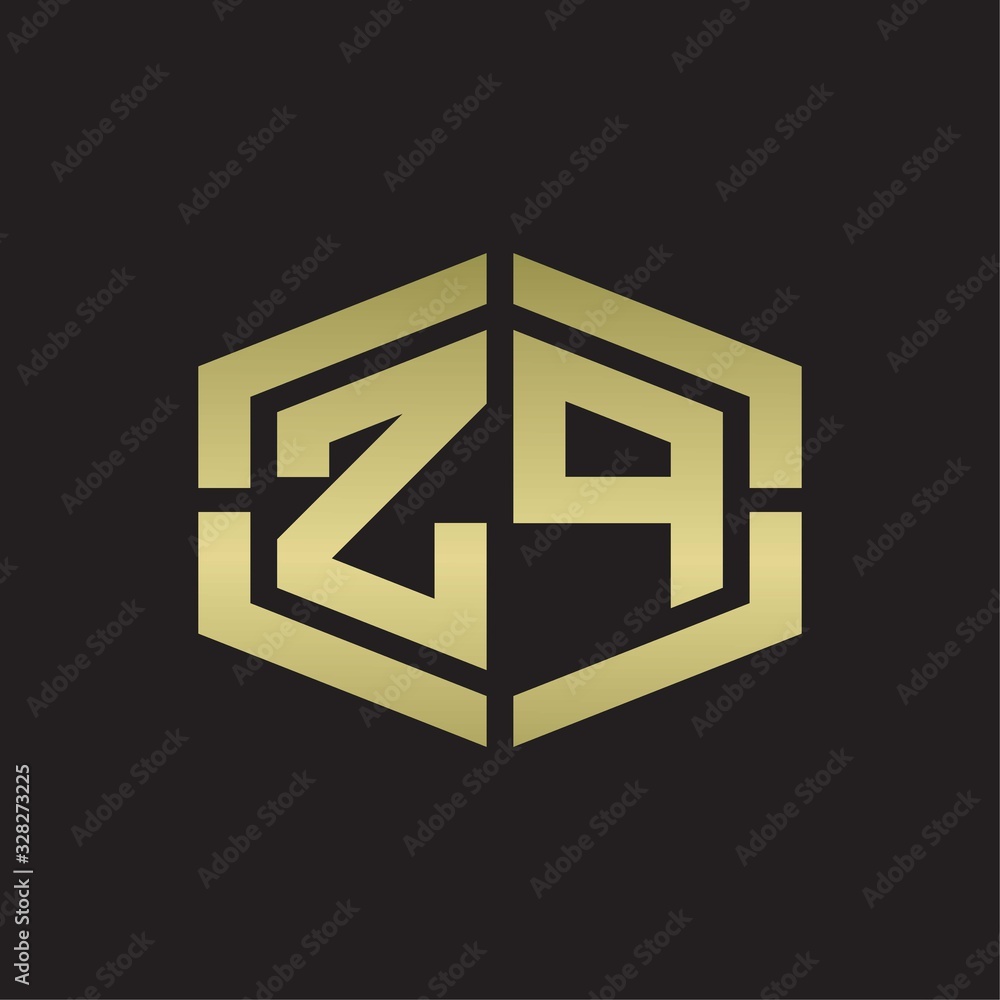 ZP Logo monogram with hexagon shape and piece line rounded design tamplate on gold colors ZP Logo monogram with hexagon shape and piece line rounded design tamplate on gold colors