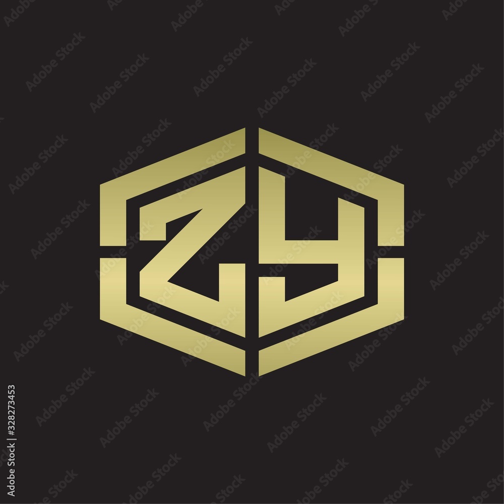 ZY Logo monogram with hexagon shape and piece line rounded design tamplate on gold colors ZY Logo monogram with hexagon shape and piece line rounded design tamplate on gold colors