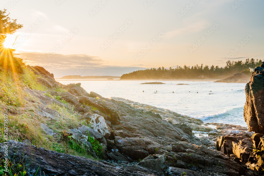 Tofino, Cox bay beach at sunset. Vancouver Island, British Columbia, Canada