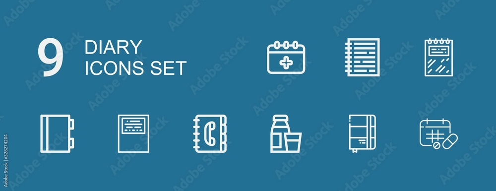 Editable 9 diary icons for web and mobile Editable 9 diary icons for web and mobile
