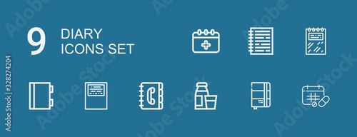 Editable 9 diary icons for web and mobile