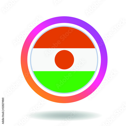 Flag of niger. Round icon for social networks. Ideal for bloggers. Bright design. Vector