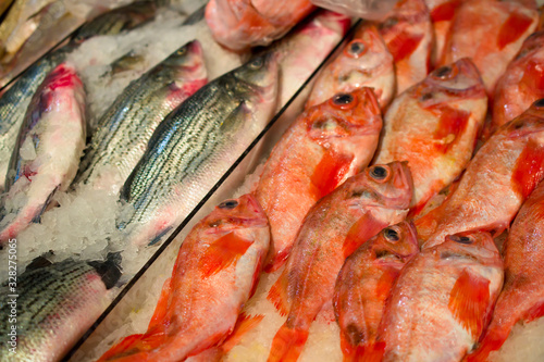 Fish on the market, Chinatown, New York, USA. Mullus