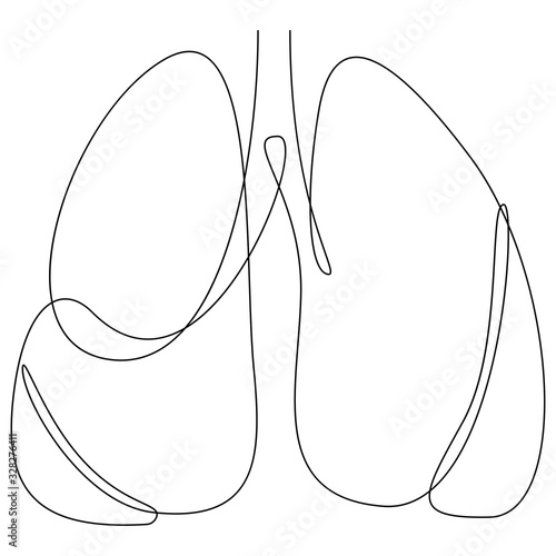 Single continuous line art anatomical human lungs silhouette. Healthy medicine against smoking concept design world no tobacco day tuberculosis one sketch outline drawing. Vector illustration
