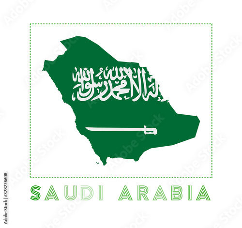 Saudi Arabia Logo. Map of Saudi Arabia with country name and flag. Appealing vector illustration.