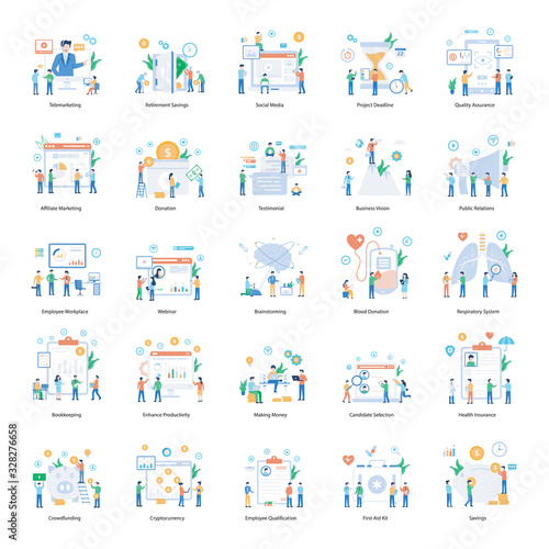  Business People Activities Flat Illustrations Pack 