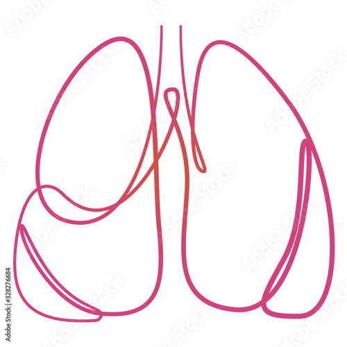 Single continuous line art anatomical human lungs silhouette in healthy colour. Healthy medicine against smoking concept design world no tobacco day tuberculosis one sketch outline drawing. Vector